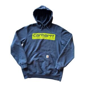 Carhartt Original Fit Medium Neon Green Logo Navy Hoodie